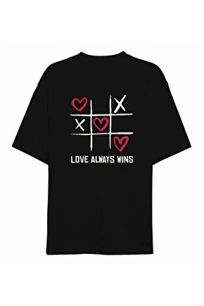 Moda Shop & Butik Sevgililer Günü Için Özel Tasarım Love Always Wıns Baskılı T-shirt - Siyah