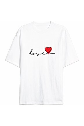 Myterrax Sevgililer Günü Için Özel Tasarım Love Baskılı T-shirt - Beyaz