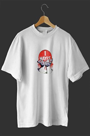 Myterrax 1 Mayıs Emekçilerimiz Için Özel Tasarım 1 Mayıs Dünya Baskılı T-shirt - Beyaz