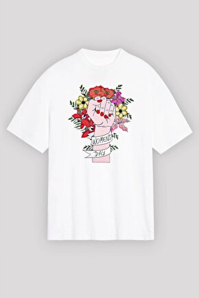 Myterrax 8 Mart Dünya Kadınlar Günü Için Özel Baskılı T-shirt - Beyaz