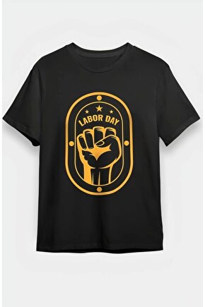 1 Mayıs Emekçilerimiz İçin Özel Tasarım LABOR DAY Baskılı T-shirt - Siyah