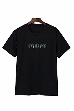 Myterrax Anneler Gününe Özel Tasarım Mom Çiçek Baskılı T-shirt - Siyah