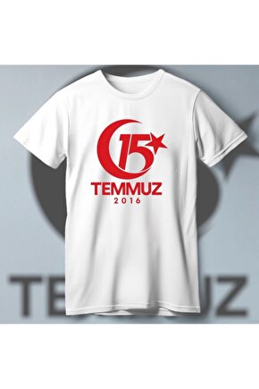 Myterrax 15 Temmuza Özel Tasarım 2016 Baskılı T-shirt - Beyaz