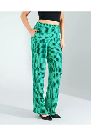 Retro Desen Cepli Yeşil Pantolon