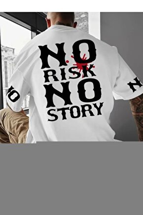 Baskılı Oversize Bisiklet Yaka T-shirt - Beyaz