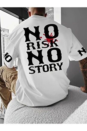 Baskılı Oversize Bisiklet Yaka T-shirt - Beyaz