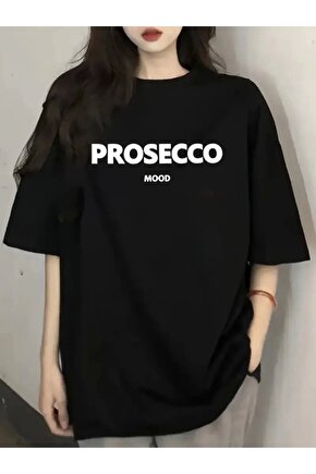Baskılı Oversize Bisiklet Yaka T-shirt - Siyah