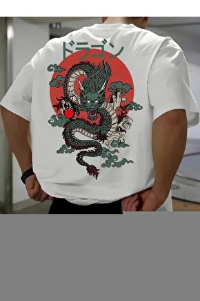 Baskılı Oversize Bisiklet Yaka T-shirt - Siyah