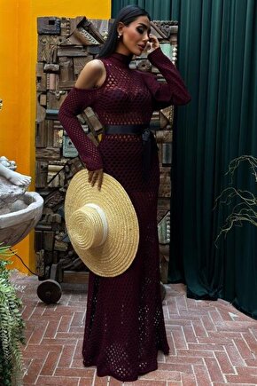 Moda Shop & Butik Saten Kuşaklı Ajurlu Triko Elbise 2847