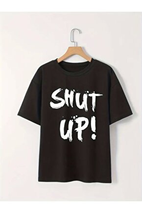 Baskılı Oversize Bisiklet Yaka T-shirt - Siyah
