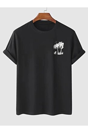 Baskılı Oversize Bisiklet Yaka T-shirt - Siyah