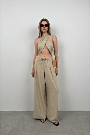 Moda Shop & Butik Çapraz Bağlamalı Keten Crop