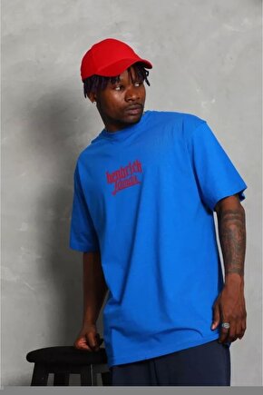Unisex Oversize Baskılı Bisiklet Yaka T-Shirt - Beyaz