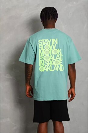 Moda Shop & Butik Unisex Oversize Baskılı Bisiklet Yaka T-shirt - Mint Yeşili