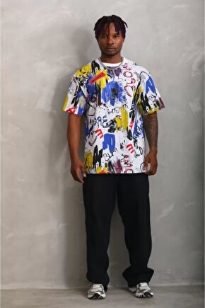 Mra Fashion Unisex Oversize Baskılı Bisiklet Yaka T-shirt - Beyaz