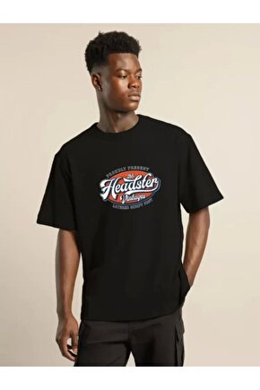 Unisex Baskılı Oversize T-Shirt - Siyah