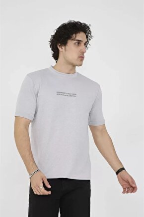 Myterrax Unisex Bisiklet Yaka Slim Fit T-shirt- Boyalı Gri