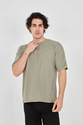 Ahes Shopping Unisex Jakar Kumaş Rahat Kol T-shirt - Açık Yeşil