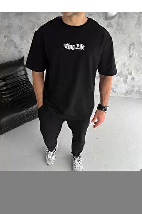 Unisex Bisiklet Yaka Baskılı Oversize T-Shirt - Beyaz