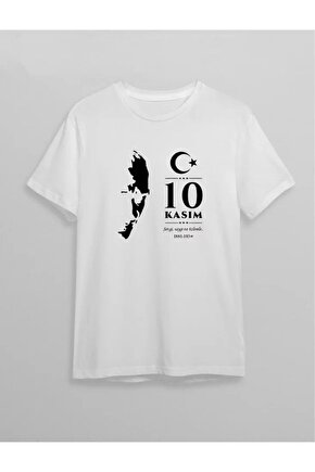 Myterrax 10 Kasım Atatürk Baskılı T-shirt - Beyaz