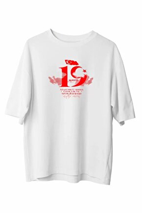 Myterrax 19 Mayıs Unisex Baskılı T-shirt - Beyaz