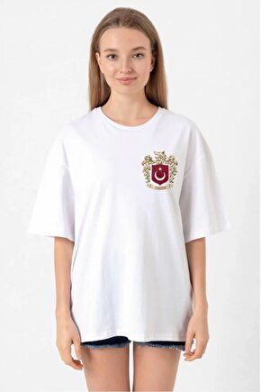 Moda Shop & Butik Türk Arma Baskı T-shirt- Beyaz