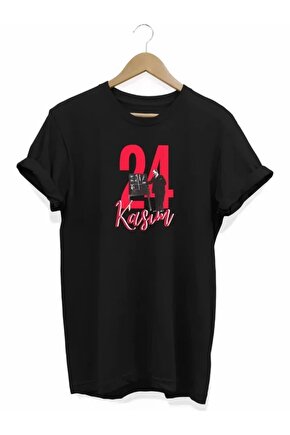 24 Kasım Öğretmenler Günü Baskılı Unisex T-shirt - Siyah
