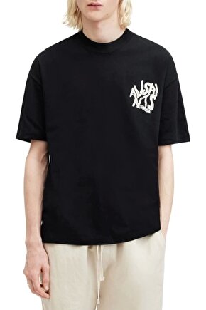 Erkek Baskılı Oversize T-shirt - Siyah