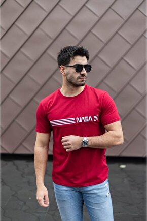 Moda Shop & Butik Erkek Kısa Kollu Nasa Baskı Basic Erkek T-shirt