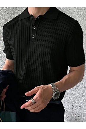 Moda Shop & Butik Erkek Kısa Kollu Yakalı Yakadan Düğmeli Triko Bluz