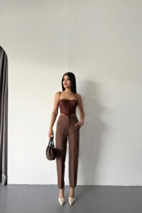 PANTOLON PENSLİ ATLAS KUMAŞ - Kahverengi