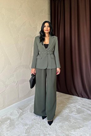 Haki Cep Kapaklı Ve Kemerli Ceket