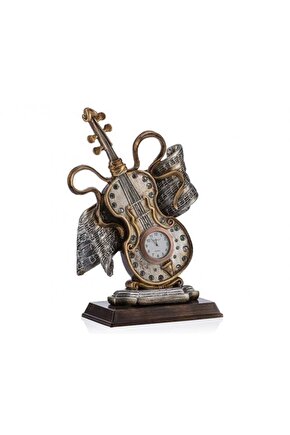 Keman şekilli masa saati, şık ve modern tasarım, 27x18 cm, beyaz renk