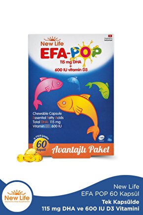 Efa Pop 60 Çiğnenebilir Balık Yağı Kapsülü - 138mg Omega3 - 115mg DHA - 600 IU D3 Vitamini