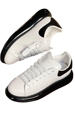SNEAKER TARZI AİR TABAN  ORTOPEDİK İÇ DIŞ HAKİKİ DERİ BEYAZ-SİYAH TABAN