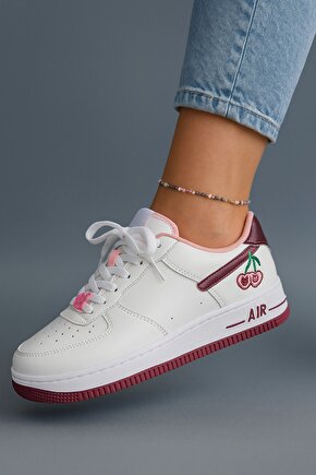 kiraz desenli düz beyaz kadın sneakers ayakkabı spor ayakkabı yazlık ayakkabı