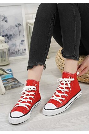Unisex Uzun Kırmızı Keten Sneaker
