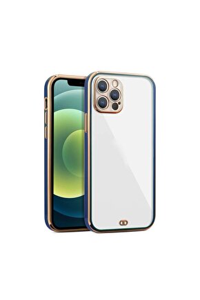 iPhone 12 Pro Max Uyumlu Arka kapak Kılıf Mavi kenarlı rose