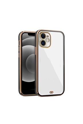 iPhone 11 arka Kapak Kılıf Şeffaf Renkli Siyah kenarlı rose