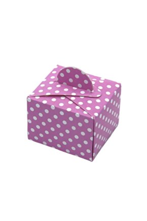 Lokum Kutusu - Küp - Pembe Beyaz Puantiyeli 50li