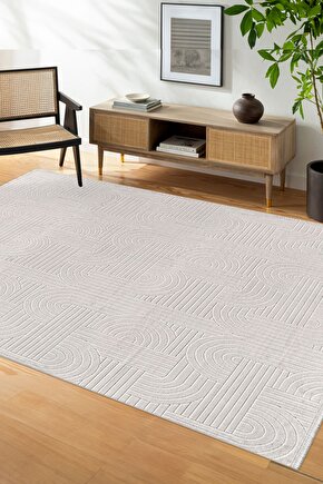 Bambu Saten Parlak Tüylü Yumuşak Kadife Halı Hav Tüy Vermez Taç Beyaz