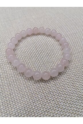 Pembe Kuvars Doğal Taş Bileklik 8mm Küre Kesim