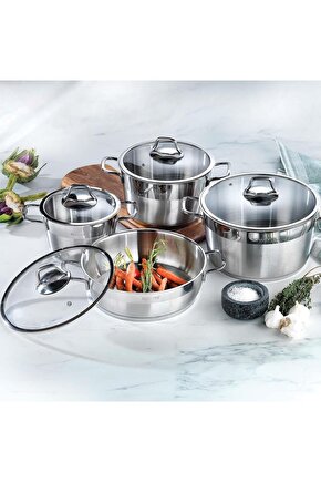 Vals Çelik Tencere Seti 8 Parça-Inox