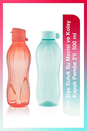 Eco Şişe Suluk Su Mavisi ve Kolay Kapak Pembe 2li  500 ml