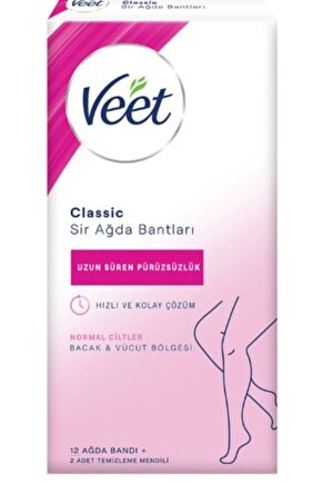 Classic Sir Ağda Bantları Tüm Ciltler Bacak & Vücut 12 Adet Bant + 2 Adet Temizlik Mendili