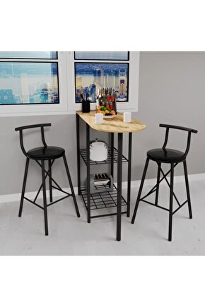 Mutfak Bar Masa Sandalye Takımı Katlanır Döşemeli Bar Sandalye 2 Kişilik Çam 1313