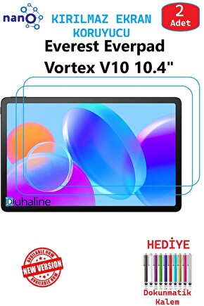 2 ADET Everest Everpad Vortex V10 10.4 Tablet Tam Uyumlu Ekran Koruyucu Cam Nano HD Esnek Kırılmaz