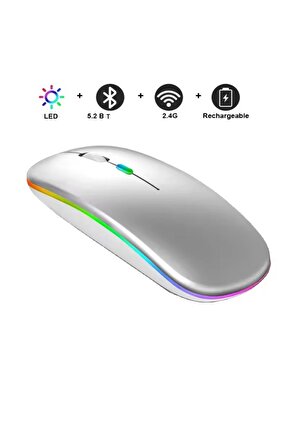 Lenovo Tab M11 ve K11 11 Tablet İçin Uyumlu RGB LED Işıklı Bluetooth+2.4Ghz Kablosuz Şarjlı Mouse