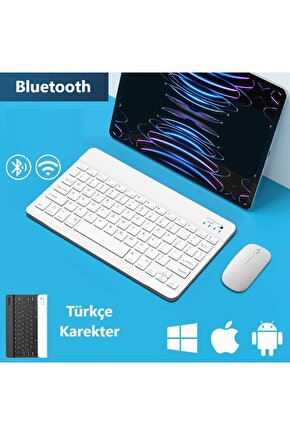 Hometech Alfa 10YC PRO 10.1 Tablet İçin Uyumlu Slim Şarjlı Türkçe Bluetooth Klavye ve Mouse Seti
