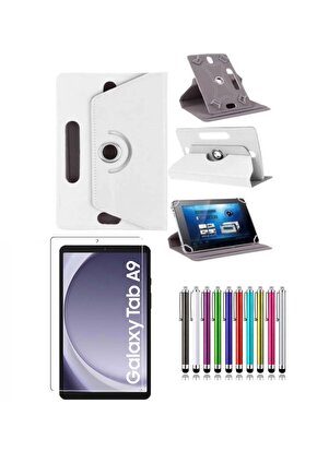Samsung Galaxy Tab A9 SM-X110 8.7 Standlı Tablet Kılıfı + Kırılmaz Ekran Koruyucu+ Dokunmatik Kalem
